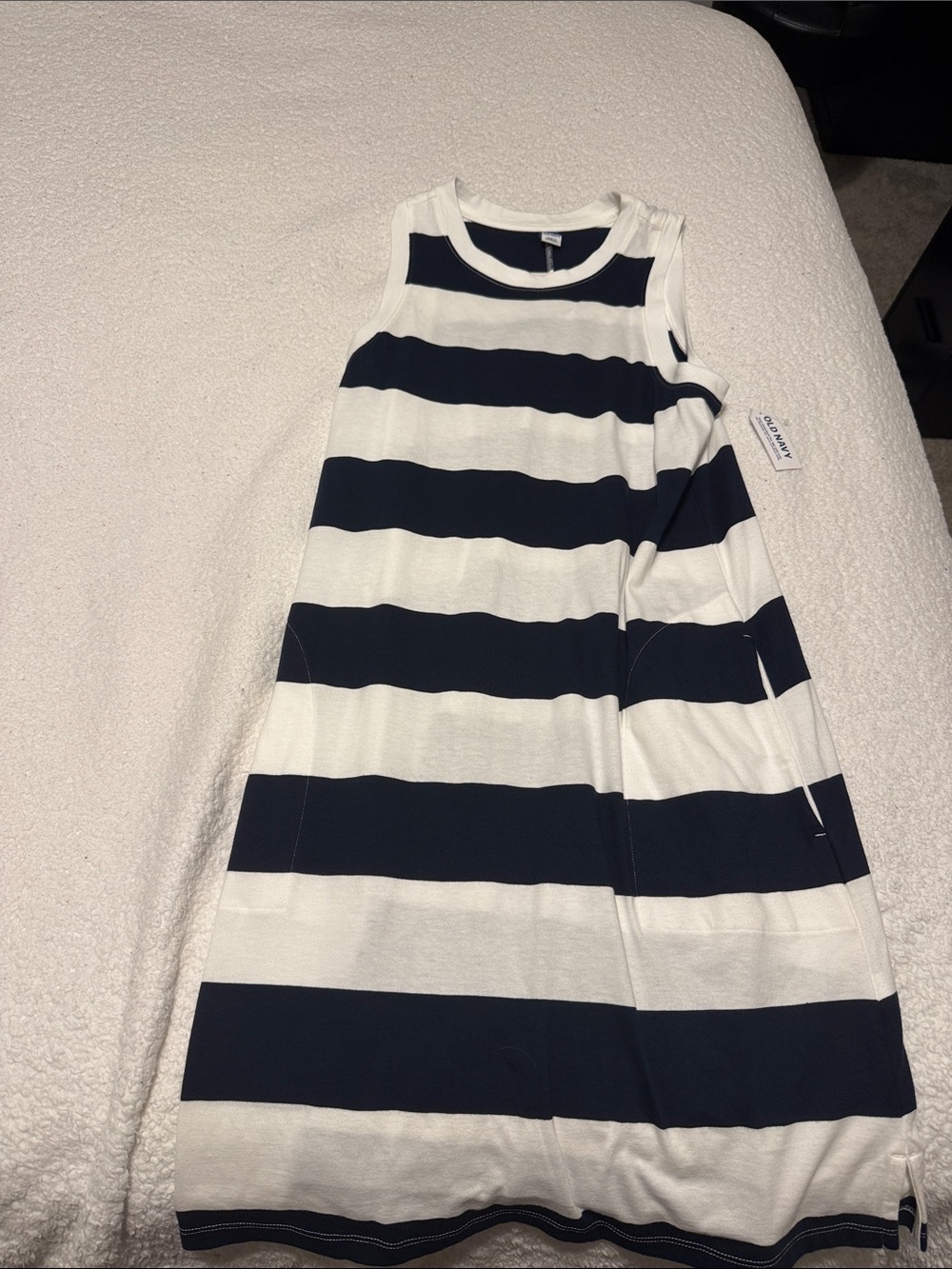 Old Navy Navy and White Horizontal Stripe Sleeveless Shift Dress